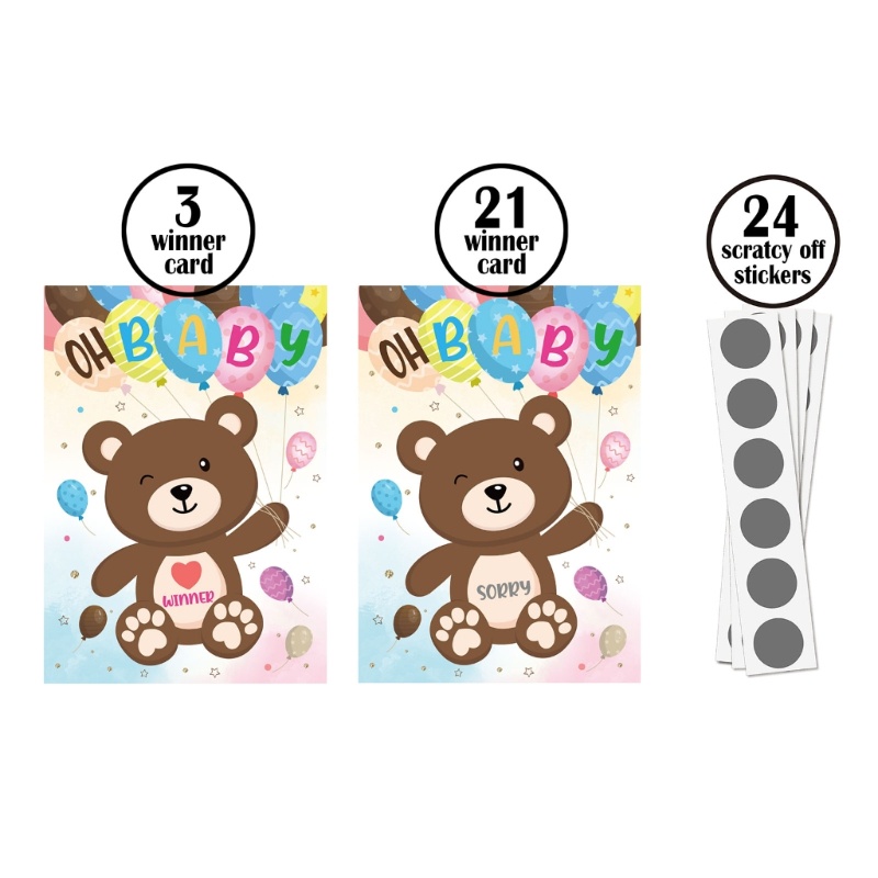 MOON 24 Baby Shower Game Scratch Scratcing Tickets Raffle Card Game 3 Winner