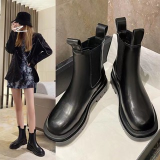 👠fashion boots👠รองเท้าบูทผู้หญิง รองเท้าเกาหลีเค้กฟองน้ำเพิ่มขึ้น ก้นหนารองเท้าบูทหุ้มข้อหญิงขนาด 35-43