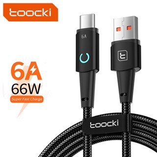 Toocki สายชาร์จ USB Type C 66W 6A Type C 1 เมตร พร้อมไฟ LED สีดํา ฟ้า เทา