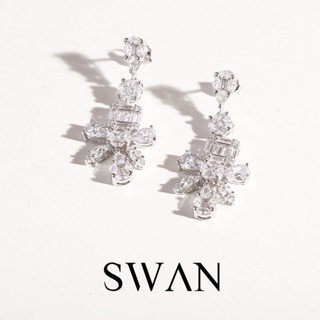 SWAN - Decor Drop Earring I ต่างหูเงินแท้ ต่างหูระย้า ฝังเพชรคิวบิกเซอร์โคเนีย cubic zirconia