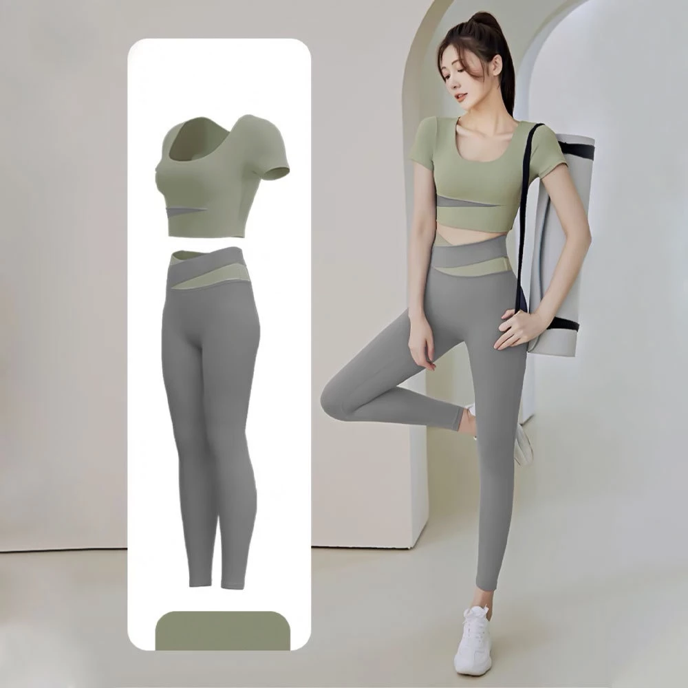 mvp sport ชุดแอทเลติกแขนสั้น 2 ชิ้น ชุดกีฬา ชุดกีฬาผู้หญิง ชุดโยคะ thumbnail 3