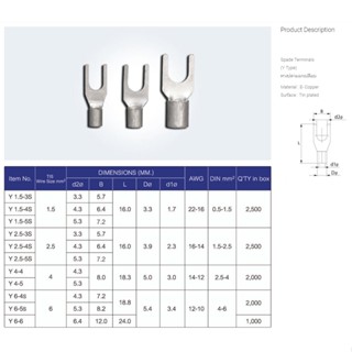 หางปลาแฉกเปลือย (SPADE TERMINALS NON-INSULATED)"T-LUG"