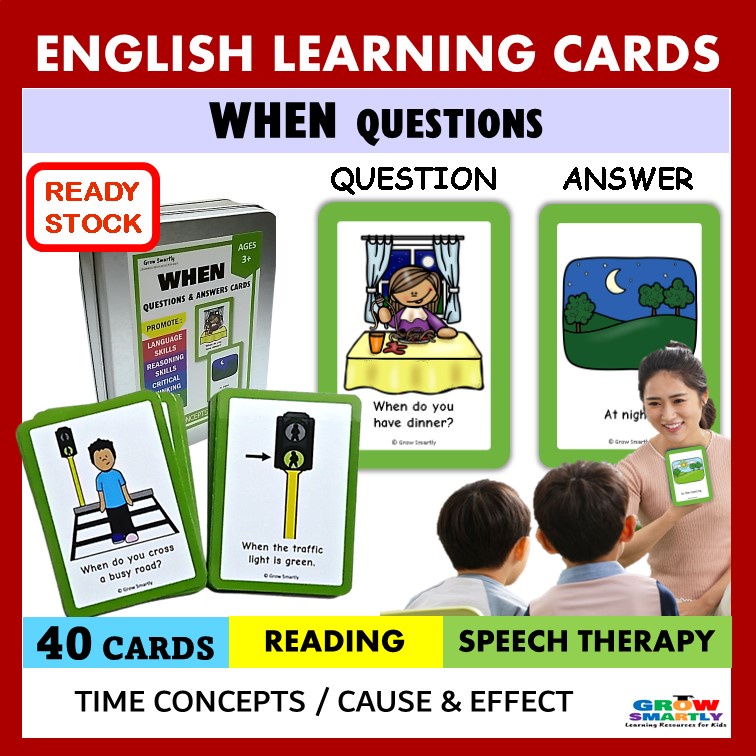 เมื่อ WH คําถามการ์ดแฟลชภาษาอังกฤษสําหรับเด็ก Speech Therapy Speech Delay ออทิสติกการศึกษาการสอน aids การ์ดการศึกษา