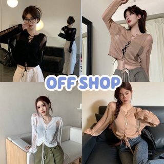 OFF SHOP พร้อมส่ง (OFF-6561) เสื้อถักไหมพรมแขนยาว ใส่ได้2แบบหน้าด้านเก๋ๆ -C