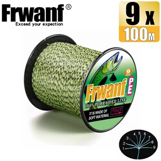 Frwanf สายเอ็นตกปลา แบบถัก PE X9 ยาว 100 ม. 9 เส้น สีดํา และสีเหลือง