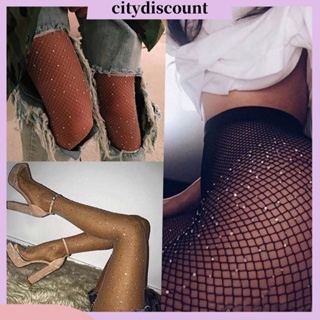 &lt;Citydiscount&gt; ถุงน่องตาข่าย แบบยืดหยุ่น ประดับพลอยเทียม เซ็กซี่ สําหรับผู้หญิง