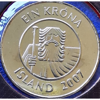 เหรียญ​ไอซ์แลนด์​ Iceland, 1 Krona, ไม่​ผ่าน​ใช้​ UNC, #​2387T