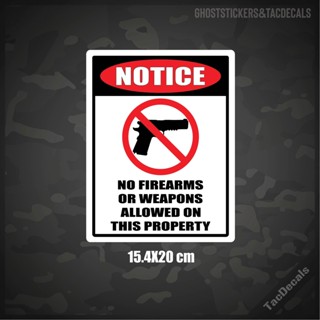 สติกเกอร์ห้ามปืนNo firearms allowed ติดบ้าน สถานที่ รถยนต์ สติกเกอร์ป้ายคำเตือน