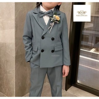 Boy Suit ชุดสูท เด็ก สีเขียวเทา Korean Style ชุดเซท 3 ชิ้น เสื้อนอกมีซับใน+กางเกงเอวยางยืด+หูกระต่าย ขนาด 90 ถึง 140 ...