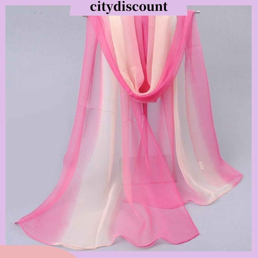 <citydiscount> ผ้าพันคอ ผ้าคลุมไหล่ ผ้าชีฟอง แบบนิ่ม ไล่โทนสี เหมาะกับเดินชายหาด สําหรับผู้หญิง