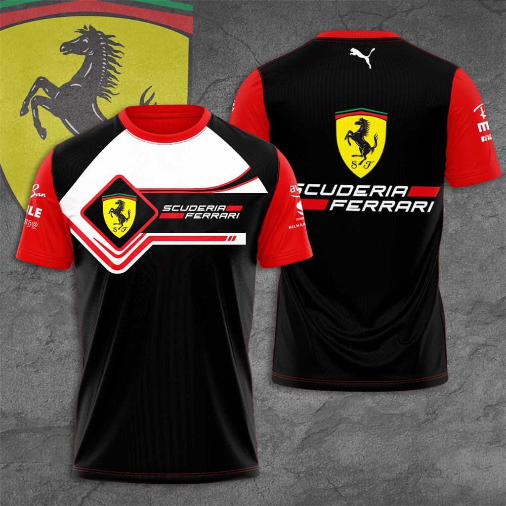 ใหม่ เสื้อยืดแขนสั้น พิมพ์ลายทีมแข่งรถ F1 Scuderia Ferrari แฟชั่นฤดูร้อน สําหรับเด็กผู้ชาย 2022