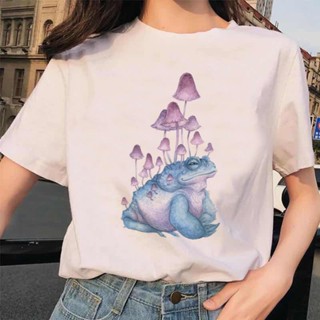 เสื้อยืดสวยๆ ผู้หญิงหวานกบ Mushroon พิมพ์ 90s การ์ตูนแฟชั่นฤดูร้อนเสื้อผ้าน่ารักพิมพ์แขนสั้นท็อปส์ซูเสื้อยืดเสื้อยืด