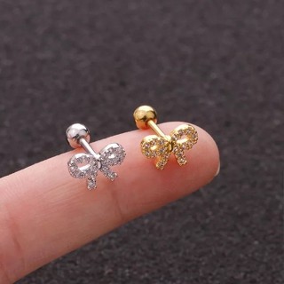 earring.minimal จิวหูโบว์เพชร เพชรมินิมอล จิวหูเพชร ก้าน 1.2 ใส่รูปกติได้ งานสแตนเลสแท้ ใส่อาบน้ำได้ไม่เป็นสนิม