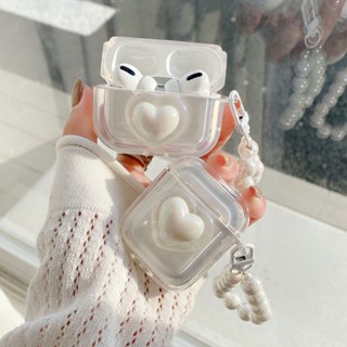 เคสหูฟังเลเซอร์ รูปหัวใจ ประดับไข่มุก สําหรับ AirPods 2 Pro 3