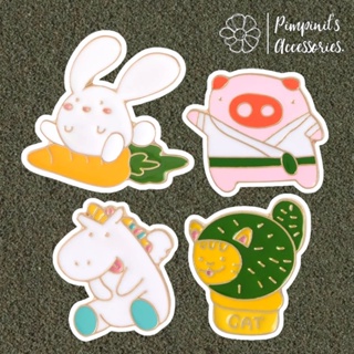 ʕ •ᴥ•ʔ ✿ พร้อมส่ง : เข็มกลัดเซ็ทกระต่าย,หมู,แมวและม้ายูนิคอร์น | Rabbit, Pig, Cat &amp; Unicorn Enamel Brooch Pin Set.