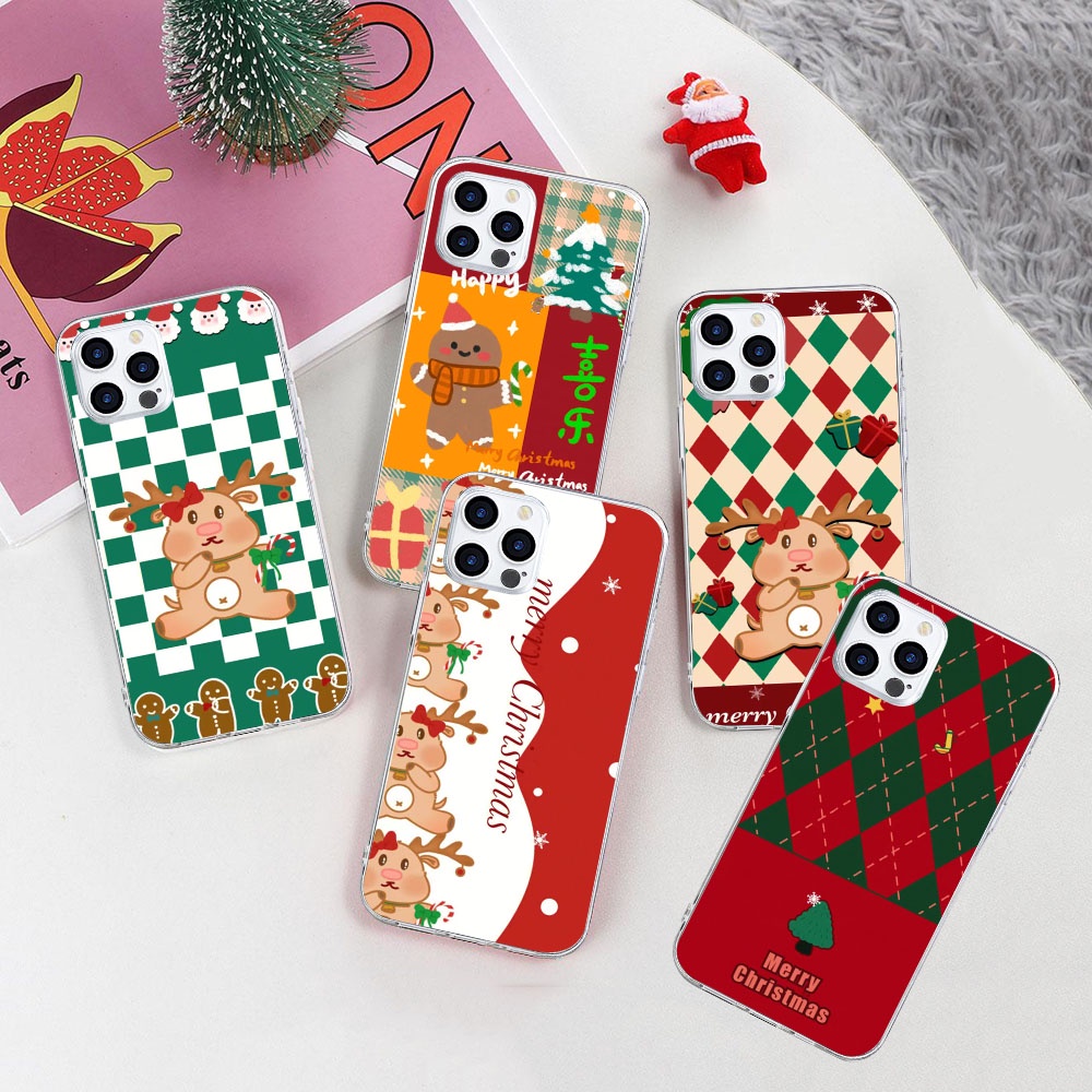 FX-126 ลายสก๊อตสีแดงและสีขาวคริสต์มาสซิลิคอนนุ่มสําหรับใช้งานร่วมกับสําหรับ Xiaomi Redmi 9 10C 10A 9