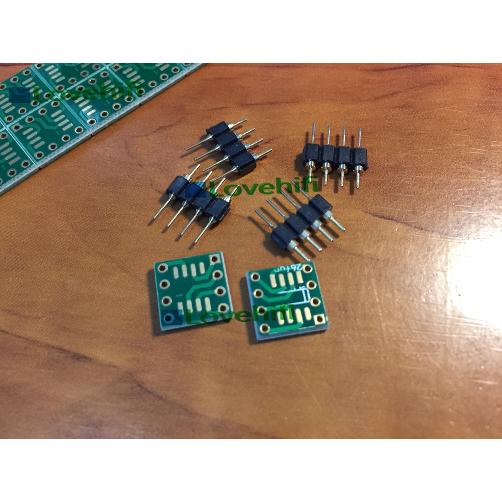 แผ่นปริ้นท์ soic to dip8 ชุบทอง Single to Dual Opamp พร้อมขาชุบทอง