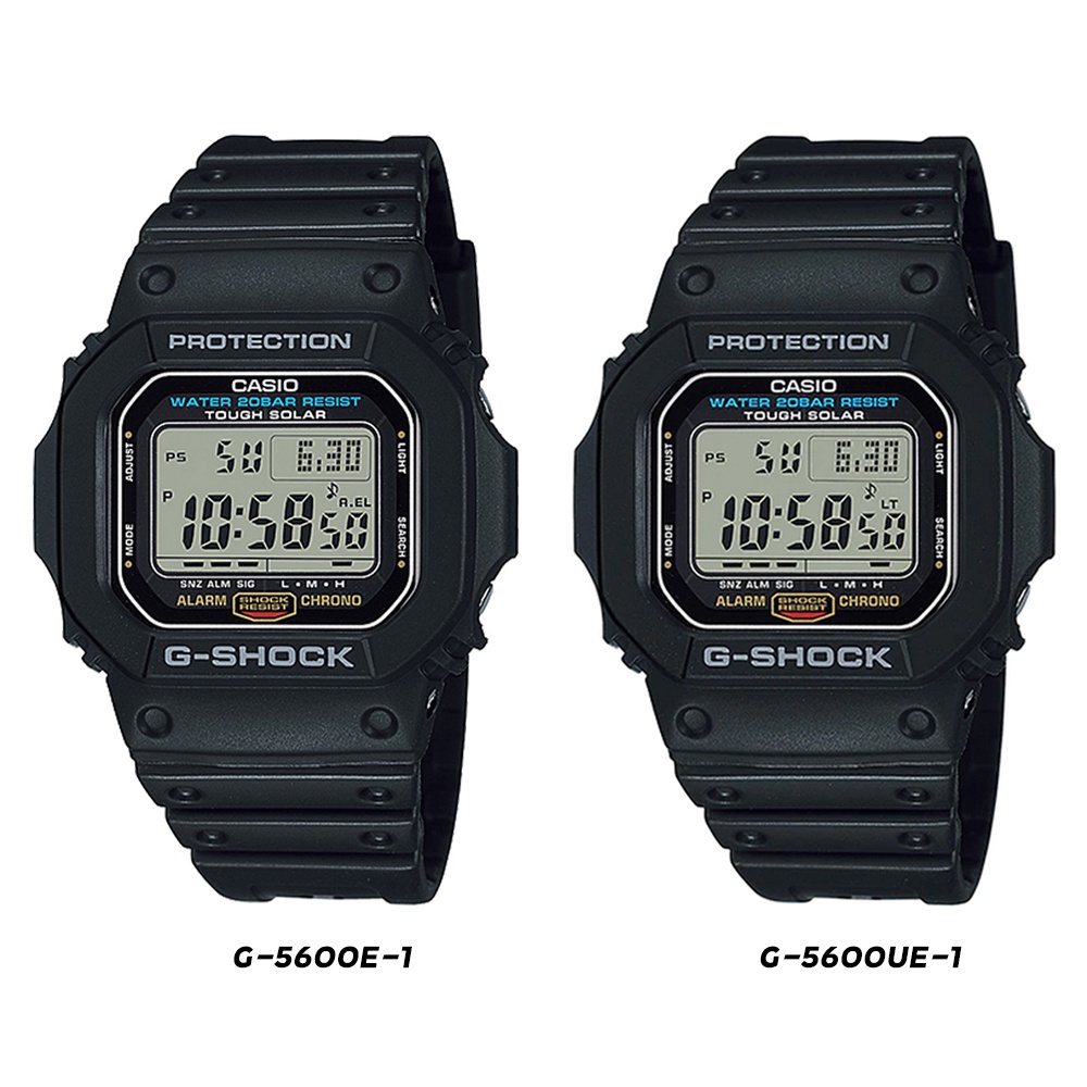 Casio G-Shock นาฬิกาข้อมือผู้ชาย สายเรซิ่น รุ่น G-5600E,G-5600E-1,G-5600UE,G-5600UE-1 - สีดำ