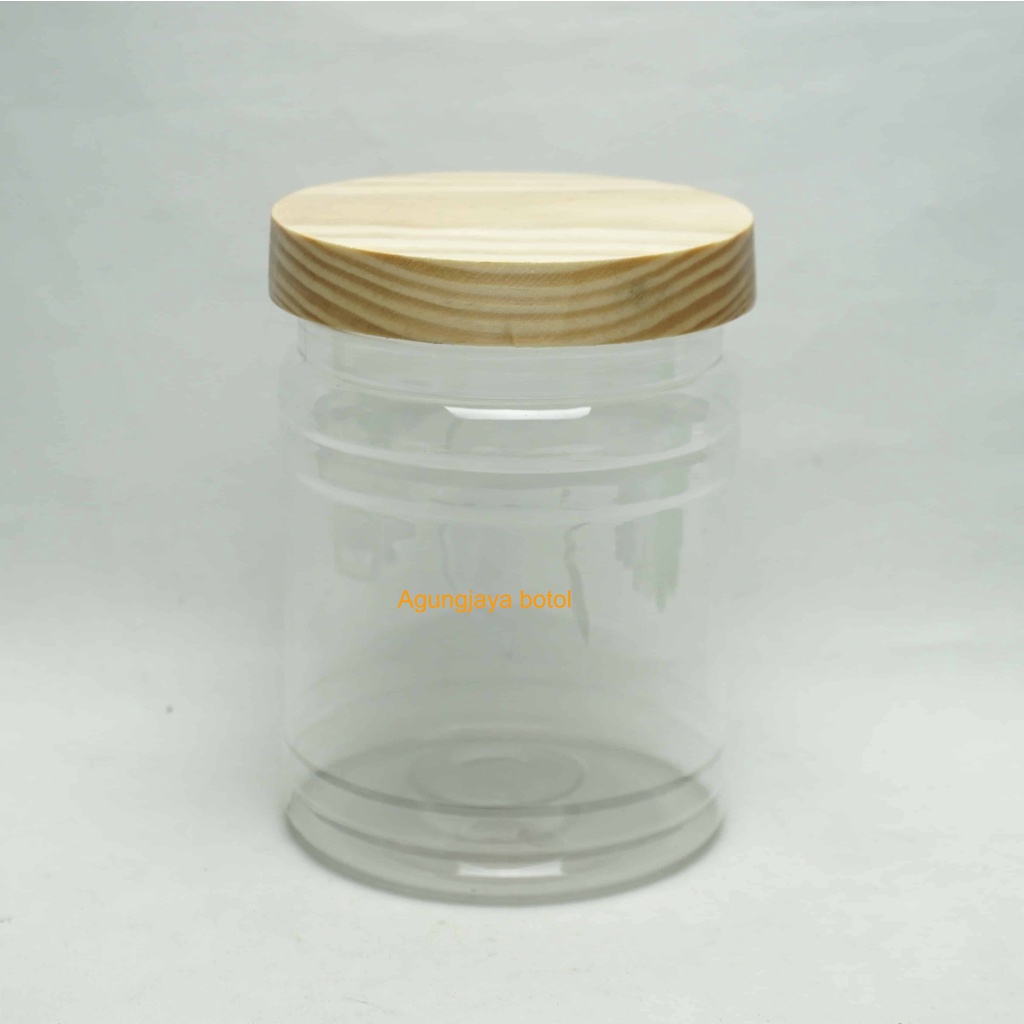 Kayu Pet Jar 800 Ml ไส้กรอกสัตว์เลี้ยง ฝาไม้สนธรรมชาติ / โถหัวหอมทอด / กระปุกขนม / กระปุกพลาสติก