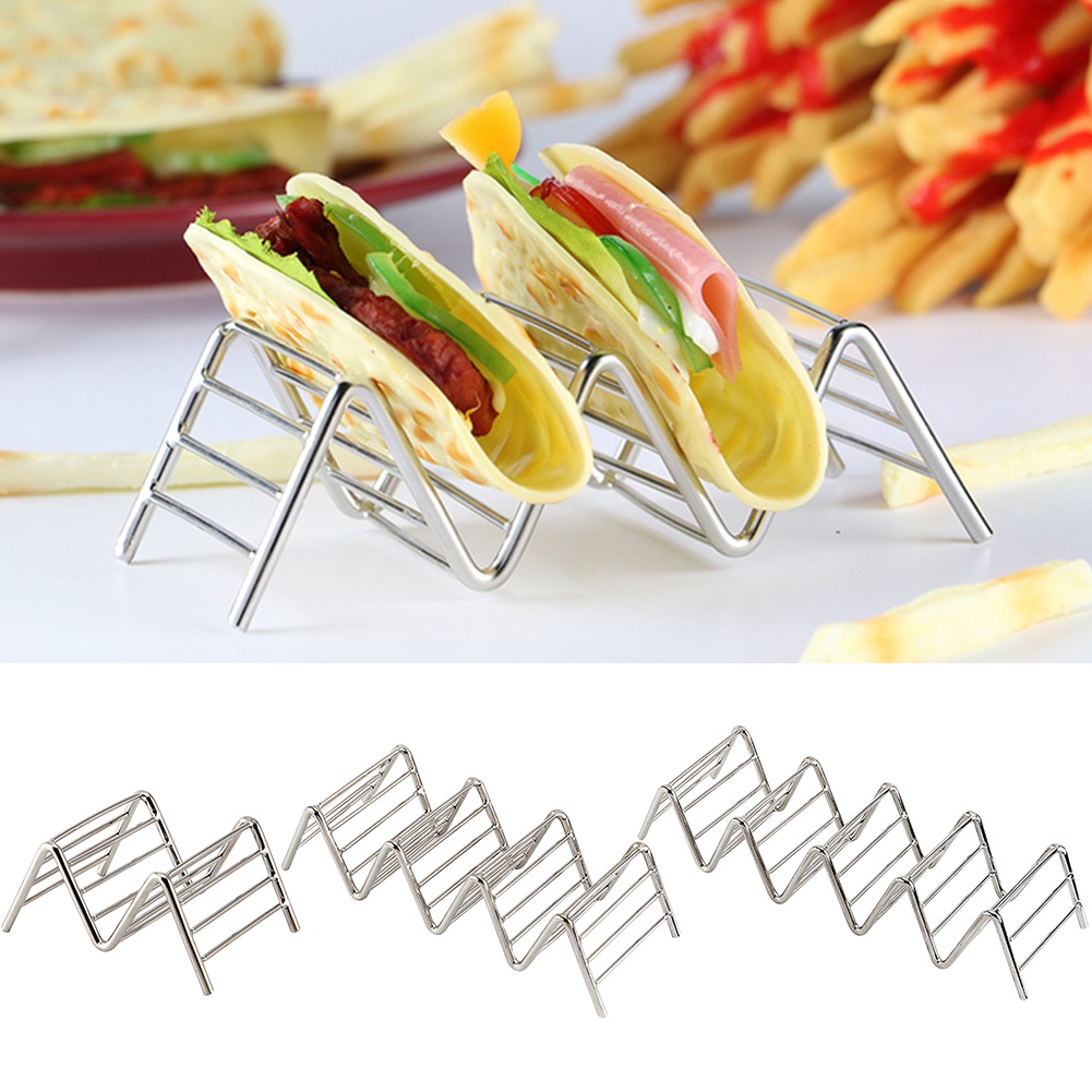 <MACmk>Hard Wave Stainless Steel Mexican Food Rack Stand Shell Taco Holder Display