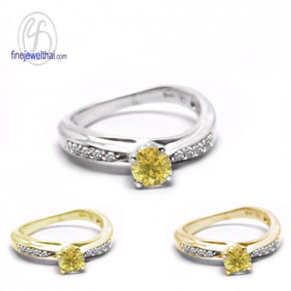 Finejewelthai-แหวนบุษราคัม-แหวนเพชรCZ-แหวนเงินแท้-แหวนพลอยแท้-Yellow-Sapphire-Silver-Ring-R1282yl (เลือกสีตัวเรือนได้)