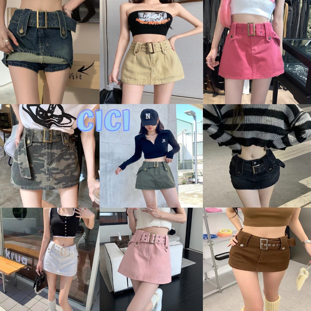 Cici พร้อมส่ง (NO.6683) กระโปรงยีนส์สั้น ซับในเป็นกางเกง ไม่ยืด แถมเข็มขัด เก๋ๆโชว์ขาอ่อนแซ่บๆ