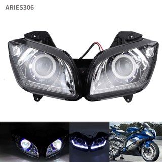 Aries306 LED Headlight Assembly Bright White Angel Eyes High Low Beam Fit for Yamaha R15 2012-2016