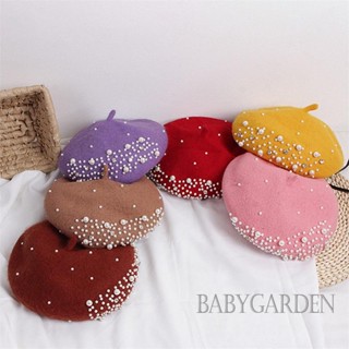 Babygarden-2-6 ปี หมวกเบเร่ต์ เด็กผู้หญิง แฟชั่น มุก เจ้าหญิง หมวกขนสัตว์ เด็ก ฤดูใบไม้ร่วง ฤดูหนาว หมวกลําลอง อบอุ่น