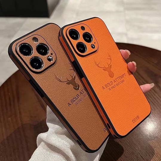 【leather case/Deer/Orange】เคส  compatible for iPhone 14 13 12 11 pro max 7 8 plus 15 pro max case