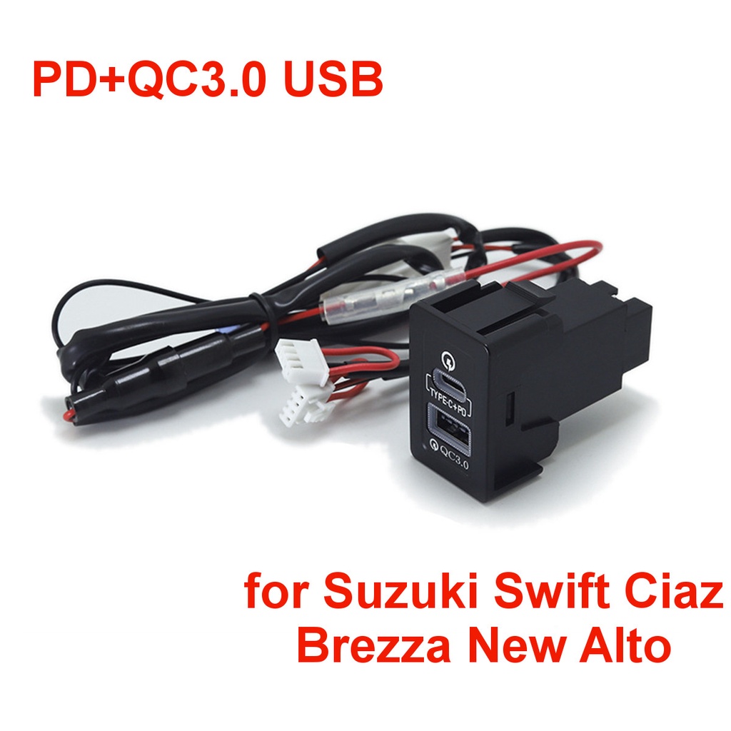 ซ็อกเก็ตชาร์จเร็ว Type-C PD QC3.0 USB สําหรับ Suzuki SX4 Swift Vitara New Alto Ciaz Brezza Dzire Splash Celerio