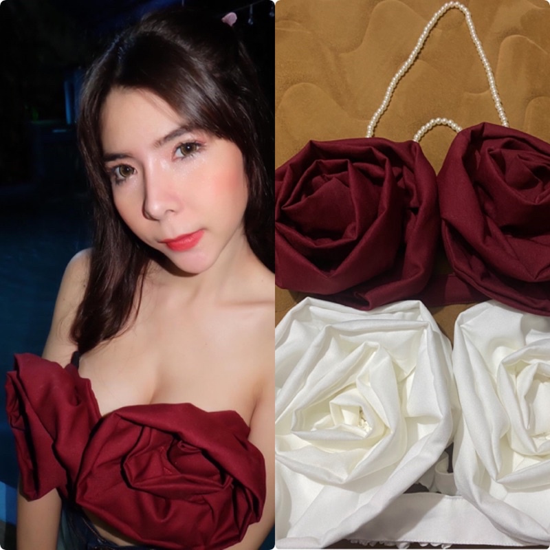 เสื้อดอกไม้คล้องคอสายมุกสุดแซ่บ#โชว์หลัง #เสื้อดอกไม้#เสื้อกุหลาบ3สี