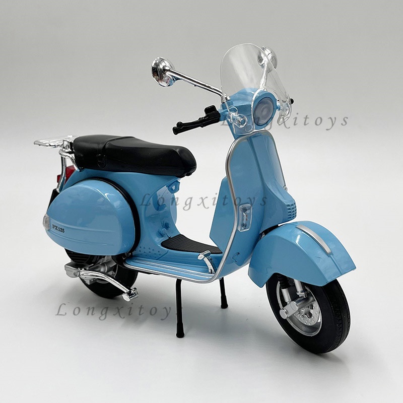 1:10 Diecast รถจักรยานยนต์รุ่นของเล่นสกู๊ตเตอร์ Vespa PX125 Miniature Replica พร้อมเสียงและแสง