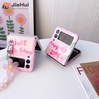 Jiehui เคสโทรศัพท์มือถือแฟชั่น ลายดอกทิวลิป สีชมพูแวววาว สําหรับ Samsung Z Flip4 Z Flip3