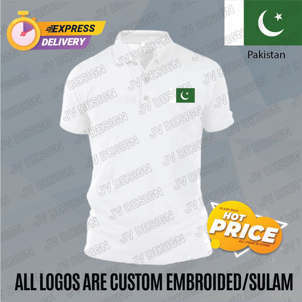 PAKISTAN FLAG EMBROIDERY (SULAM) DESIGN 200GSM COOL COTTON COLLAR SHIRT