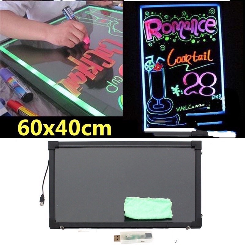 เขียนได้ ลบได้ ป้ายไฟLED ป้ายไฟหน้าร้าน ป้ายไฟกระดาน ป้ายไฟUSB 40x60cm