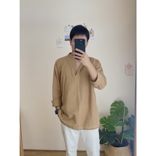 เสื้อเชิ้ตแขนยาวผ้าฝ้าย สำหรับใส่จับคู่กับเดรสในร้าน ผ้าฝ้ายบาง ใส่สบาย