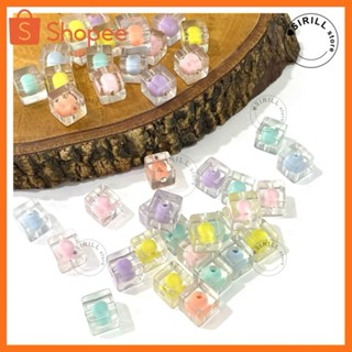 ลูกปัดเต๋าสอดไส้สีพาสเทล 12 mm. Square Beads ลูกปัดสี่เหลี่ยม ลูกปัดใส ลูกปัดสอดไส้ ลูกปัดสีพาสเทล ลูกปัดเต๋า