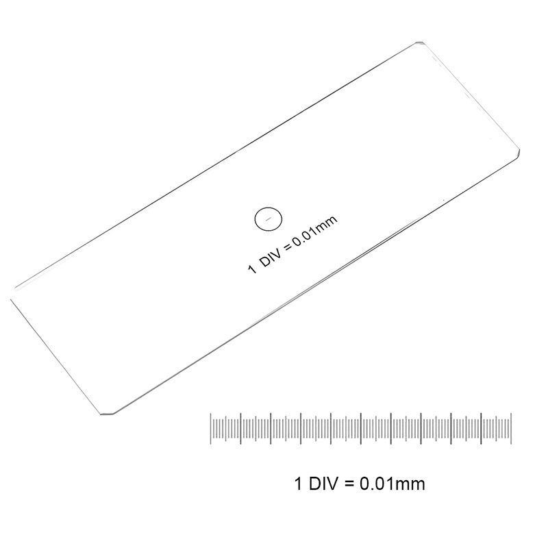 0.01 มม. เวที ไมโครมิเตอร์ กระจก สไลด์ การสอบเทียบ ไม้บรรทัด DIV = 0.01 มม. สําหรับกล้องจุลทรรศน์ชีวภาพ รวม 1 มม.