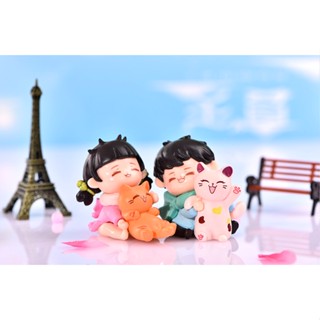 [MC268] ตุ๊กตุ่นจิ๋ว คู่รัก เด็กน้อย อุ้มแมว 😸 (1 คู่ ราคา 50 บาท)