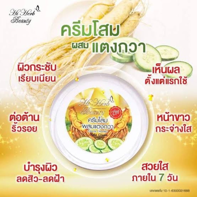 Hi Herb Beauty ครีมโสมผสมแตงกวา Night Cream 20g.
