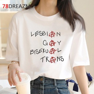 เสื้อยืดผู้หญิง LGBT เลสเบี้ยนเกย์กะเทยเสื้อยืดชายญี่ปุ่นคู่ลําลอง 2022 เสื้อยืดกราฟิกเสื้อยืดเสื้อยืด harajuku คาวาอี้