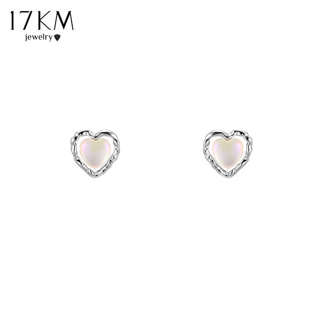 17KM Simple Moonstone Earrings for Women Irregular Heart Silver Earring Accessories Jewelry