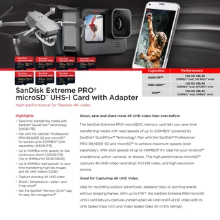 SanDisk Extreme PRO microSD Card 128GB 256GB 512GB 1TB UHS-I A2 Speed 200 (SDSQXCD) เมมโมรี่การ์ด