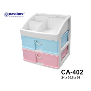 KEYWAY CA-402 กล่องลิ้นชักอเนกประสงค์ 2 ชั้น สีพลาสเทล  (ชมพูและฟ้า) มีที่เก็บของด้านบน