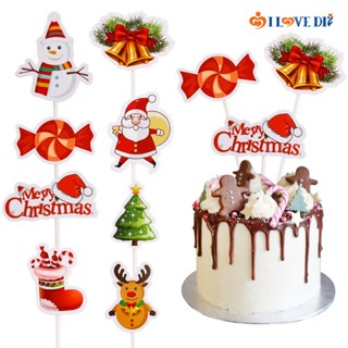 (Eternal-Christmas) ท็อปเปอร์กระดาษ ลายซานตาคลอส สโนว์แมน สําหรับตกแต่งเค้ก 24 ชิ้น