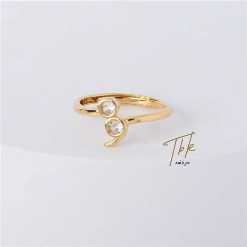 TBK 18K Gold Cubic Zirconia แหวนกึ่งคอลลอนแบบปรับได้สําหรับผู้หญิง 446R
