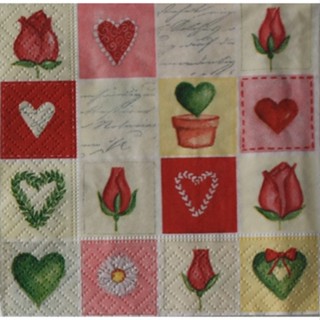 Pladao Napkin ภาพ Valentine Love Puzzle หัวใจ กุหลาบ กระดาษ แนพกิ้น สำหรับงานศิลปะ เดคูพาจ decoupage ขนาด M 25x25