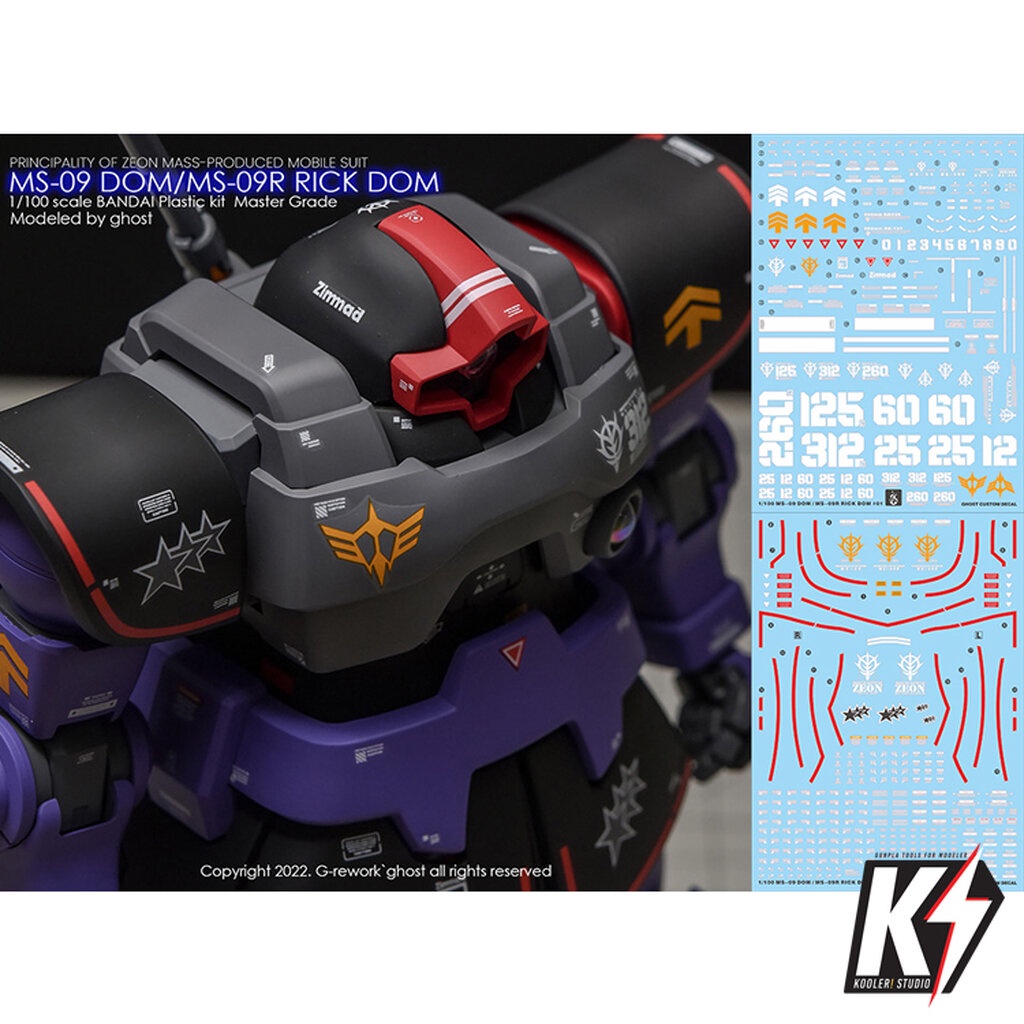Waterdecal CG 1/100 MS-09 Dom/MS-09R Rick Dom #ดีคอลน้ำสำหรับติดกันพลา กันดั้ม Gundam พลาสติกโมเดลต่างๆ