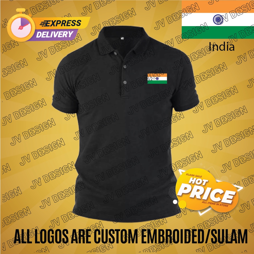 NAMASTE INDIA FLAG EMBROIDERY (SULAM) DESIGN 200GSM PREMIUM COTTON COLLAR SHIRT