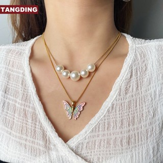 【COD Tangding】เครื่องประดับ สร้อยคอ จี้ผีเสื้อ ประดับไข่มุก ขนาดเล็ก แบบเรียบง่าย